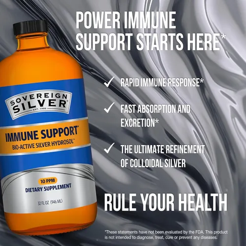 Vista 6 de Sovereign Silver Apoyo inmunológico: plata coloidal, hidrosol de plata bio-activo, 10 ppm, parte superior de giro líquido, 32 onzas líquidas