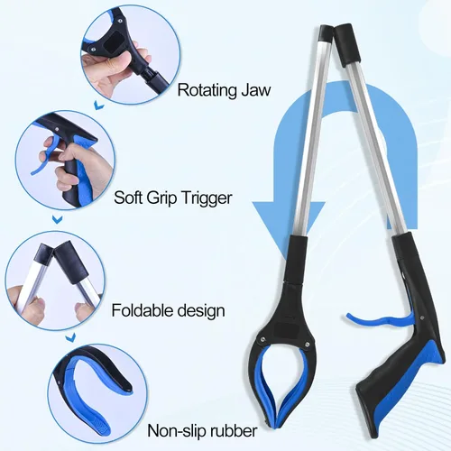 Vista 3 de Herramienta de recolección de basura resistente de 6 piezas - Agarrador telescópico ligero de 32 pulgadas con mango ergonómico, agarre