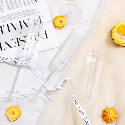 Vista 8 de YOUBET Paquete de 36 flautas de champán transparentes de plástico - 6 oz Copas de champán de plástico con flores onduladas - Flautas desechables
