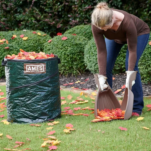 Vista 2 de AMES Juego de rastrillo de mano de palas de hojas con bolsa de basura plegable para jardín para recoger hojas, mantillo y escombros