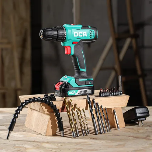 Vista 9 de DCA Juego de Taladro Inalámbrico, Par de 354 Pulgadas-libra, Portabrocas sin Llave de 3/8 Pulgadas, Taladro Eléctrico con Batería de 2.0Ah