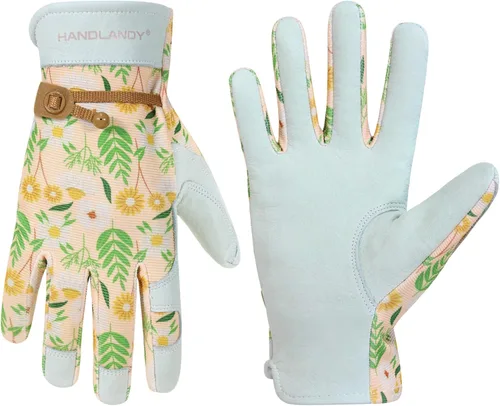 Vista 20 de HANDLANDY Work Gloves for Women, Breathable Leather Gardening Glove for Yard Maintenance, Hand Protection with Touch Screen