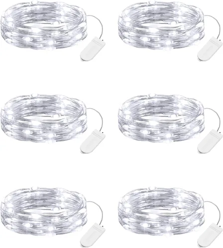 Vista 10 de Minetom Paquete de 6 Luces de Hadas Operadas con Batería Luces de Cadena - 7 pies 20 LED Impermeables Alambre Plateado Luces de Luciérnaga