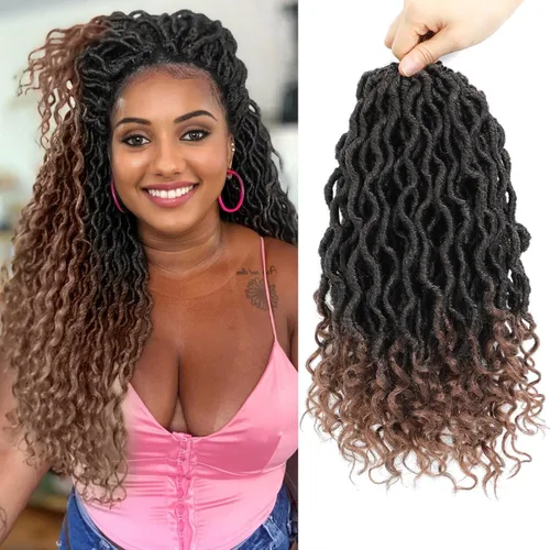 Vista 51 de Rastas de diosa de pelo de ganchillo de 18 pulgadas, 6 paquetes, pelo de ganchillo postizo previamente enrollado, pelo de ganchillo suave