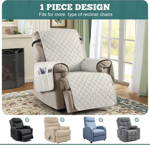 Vista 3 de Ruaozz Funda para Silla Reclinable 100% Impermeable Antideslizante Funda Reclinable para Silla Reclinable Funda de Asiento de Silla Lavable con Beige