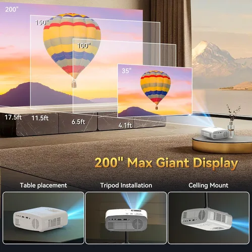 Vista 5 de Proyector con WiFi y Bluetooth, pericat 4K compatible con proyector nativo 1080P, proyector portátil de cine al aire libre para cine en casa, mini