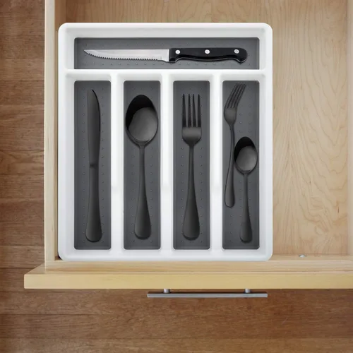 Vista 7 de HaWare Juego de cubiertos de 24 piezas con organizador de cubiertos, cubiertos de acero inoxidable con 4 cuchillos para carne, servicio