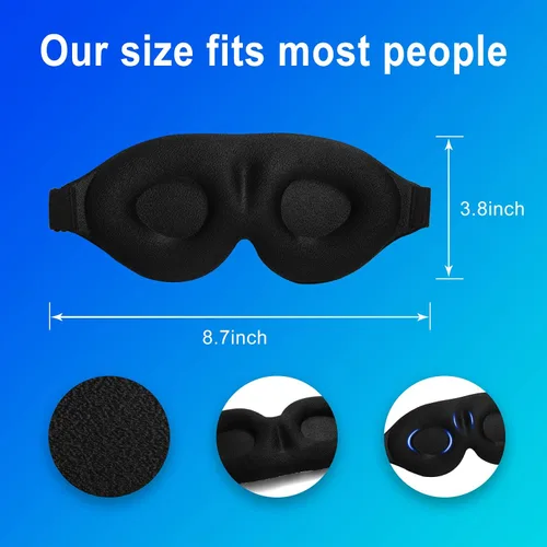 Vista 4 de Máscara para dormir 3D, 100% opaca 3D, antifaz contorneada para dormir, cómoda y súper suave, con correas ajustables para mujeres, hombres, dormir