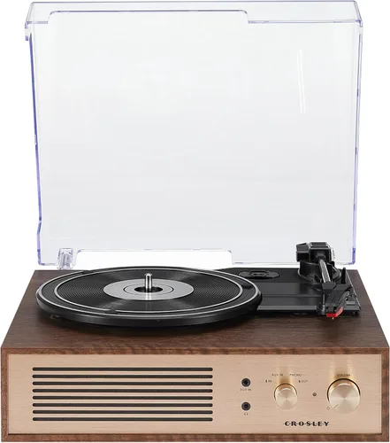 Vista 18 de Crosley CR6045A-BK Miles 3-Velocidades Bluetooth Entrada/Salida Reproductor de Discos Tocadiscos con Altavoces Integrados, Negro