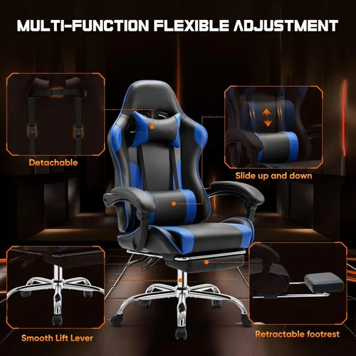 Vista 19 de DUMOS Silla de juegos con reposabrazos de conexión, sillas de videojuegos con cojín de resorte de bolsillo, silla ergonómica para computadora