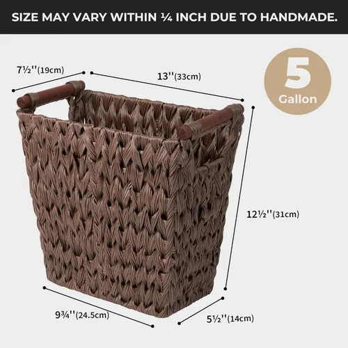 Vista 5 de GRANNY SAYS Cesta de basura tejida, cesta de basura marrón con asas, cubo de basura de mimbre para dormitorio, cuarto de lavado, 1 paquete, 13 x 7 ½