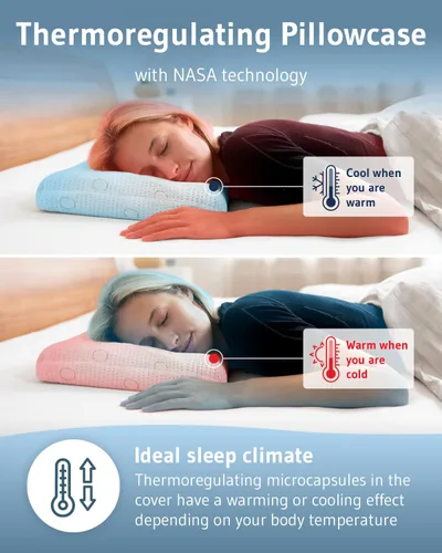 Vista 3 de Almohadas para dormir boca abajo MIZAR – Almohada fina diseñada en Alemania – Almohada ergonómica con funda de almohada termorreguladora – Almohada