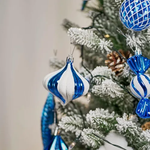 Vista 8 de Adornos de Bola de Navidad Irrompibles de Plástico para Árbol, 24 Piezas con Estilos de Formas Variadas, Decoración Navideña de Vacaciones, Azul