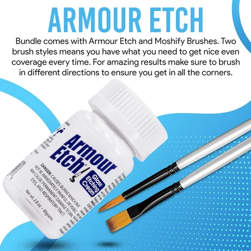 Vista 5 de Crema para Grabado de Vidrio Armour Etch - Tamaño Inicial de 2.8oz - Incluye Pinceles de Aplicación Moshify