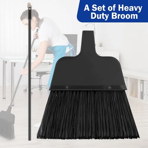 Vista 4 de 8 escobas para exteriores para limpieza de suelos de 54 pulgadas, escoba comercial resistente, mango largo, escobas angulares para barredora, Negro