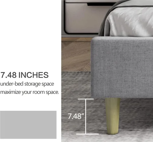 Vista 91 de Zoophyter Base de cama tapizada tamaño King con cabecero, listones de madera fuertes, no necesita somier, fácil montaje, terciopelo beige