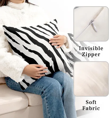 Vista 4 de Juego de 2 fundas de almohada con diseño de rayas de cebra de 18 x 18 pulgadas, fundas de almohada cuadradas decorativas en blanco y negro, fundas