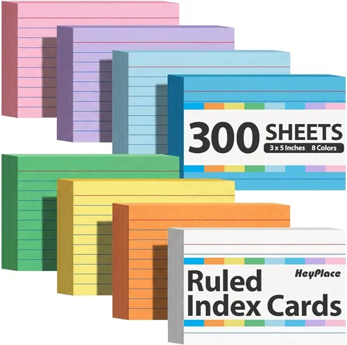 Vista 8 de 300 tarjetas de índice de colores, de 3x5 pulgadas, tarjetas flash de estudio, notas pesadas para estudiar en la escuela, oficina, aprendizaje