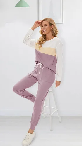 Vista 4 de Fengbay Conjunto de dos piezas para mujer, manga larga, cuello redondo, sin botones, pantalones deportivos y sudaderas con bolsillos