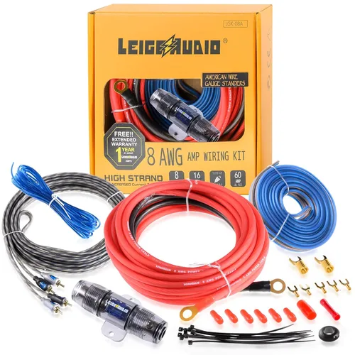 Vista 7 de Kit completo de cableado de amplificador de calibre 0 AWG, kit completo de cableado de instalación de amplificador de 0 AWG. El kit de cableado