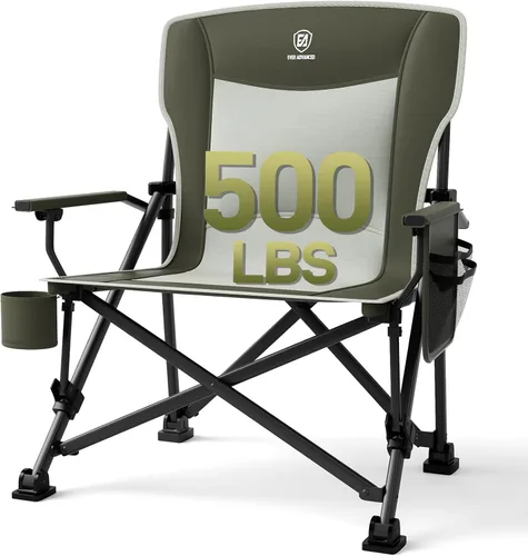 Vista 16 de EVER ADVANCED Silla de camping plegable de gran tamaño para adultos, silla de césped resistente con bolsillos laterales, silla cuádruple plegable