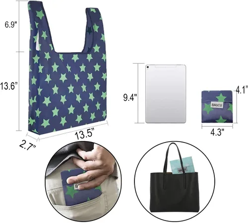 Vista 3 de Paquete de 6 bolsas reutilizables para compras con bolsillo plegable, lavable, capacidad de 35 libras, bolso resistente, bolso ecológico que cabe