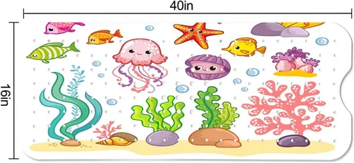 Vista 7 de LNOND Bath Mat for Tub for Kids, Cartoon Sea World Large Bathtub Mat, Kids Bath Mats for Bathroom Non Slip with Drain Holes and Suction Cups,Machine