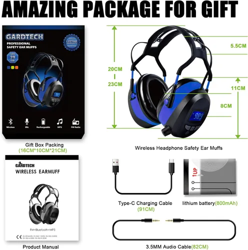 Vista 3 de Gardtech Hearing Protection with Bluetooth, FM Radio Earmuffs, NRR 29dB Hearing Protection Headphones