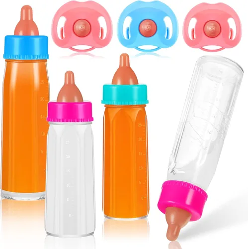 Vista 7 de Seematn 7 piezas de biberones para muñeca bebé, juego de alimentación con muñeca que desaparece, botellas de leche y jugo con chupete de juguete