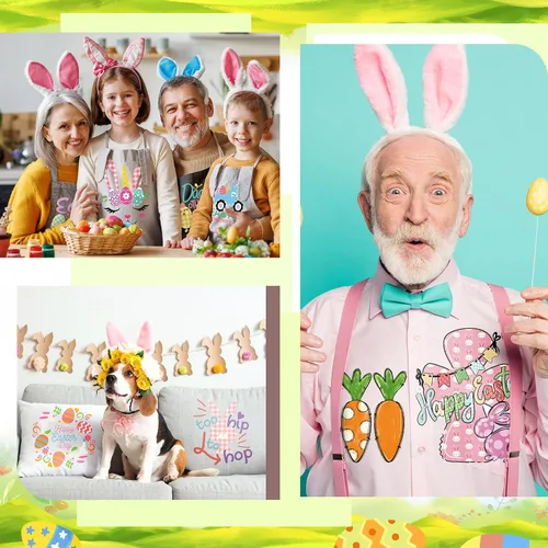 Vista 5 de Perthlin 30 Piezas de Transferencias con Plancha para Pascua, Diseño de Conejo y Huevo, Transferencias Térmicas de Pascua, Listos para Planchar