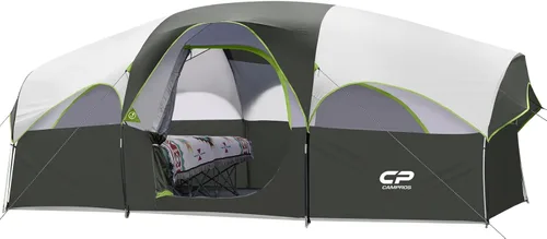 Vista 10 de CAMPROS CP Tent 8 Person Camping Tents, Weather Resistant Family Tent, 5 Large Mesh Windows, Double Layer, Divided Curtain for Separated Room