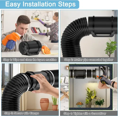 Vista 6 de Hon&Guan Conducto Flexible Aislado de 4 Pulgadas - Manguera de Protección de Cuatro Capas de Servicio Pesado Reductor de Ruido de 4 Pies, Conducto
