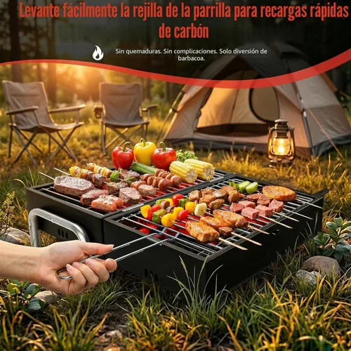 Vista 6 de Parrilla de carbón portátil, parrilla de mesa pequeña para barbacoa al aire libre, para camping, playa, fácil montaje, parrilla pequeña multiusos