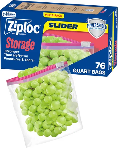 Vista 8 de Ziploc Bolsas deslizantes de almacenamiento de alimentos de cuarto de galón, tecnología Power Shield para más durabilidad, 42