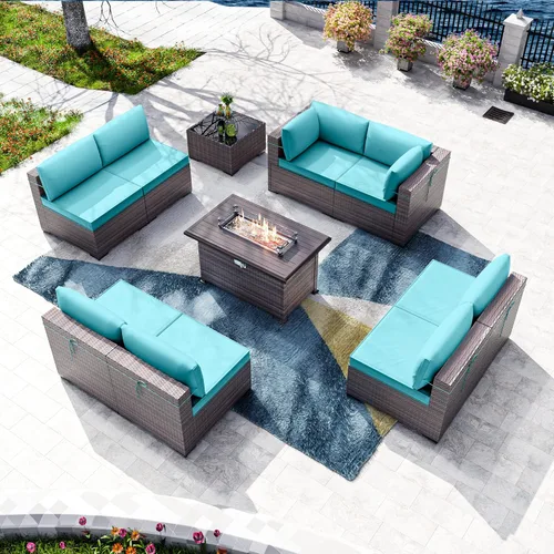 Vista 11 de Kullavik - Juego de muebles para exterior de 6 piezas con sofá modular de ratán de polietileno, color negro