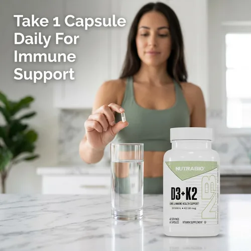 Vista 4 de NutraBio Vitamina D3 K2 5000 UI D3 como colecalciferol con vitamina K2 como MENA-Q MK7 (180 mcg) Apoya la salud ósea y cardíaca Sin OMG, sin