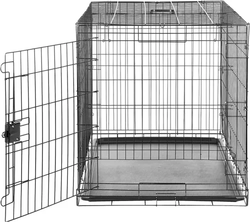 Vista 3 de Amazon Basics - Jaula para perros duradera y plegable de alambre metálico con bandeja, puerta individual, 42 x 28 x 30 pulgadas, negro