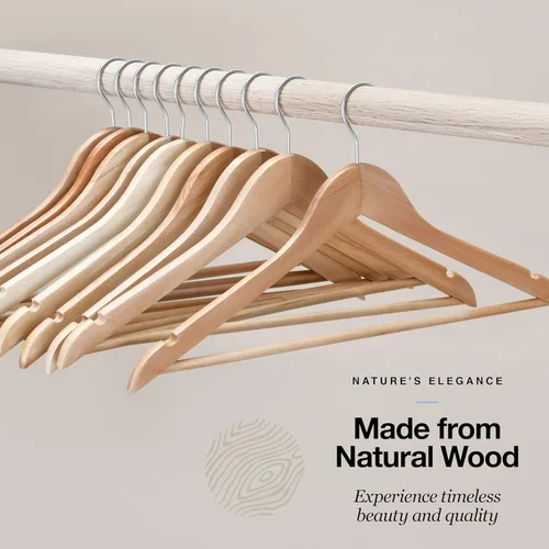Vista 5 de Home It Paquete de 30 perchas de madera natural, duraderas y resistentes, antideslizantes, para chaquetas, camisas, pantalones y trajes, perchas