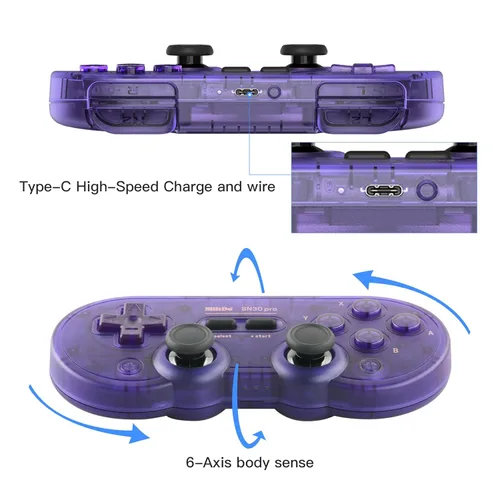 Vista 4 de 8Bitdo SN30 Pro Wireless Bluetooth Controller with Joysticks Rumble Vibration USB-C Cable Gamepad Compatible with Switch,Windows, Mac OS, Android