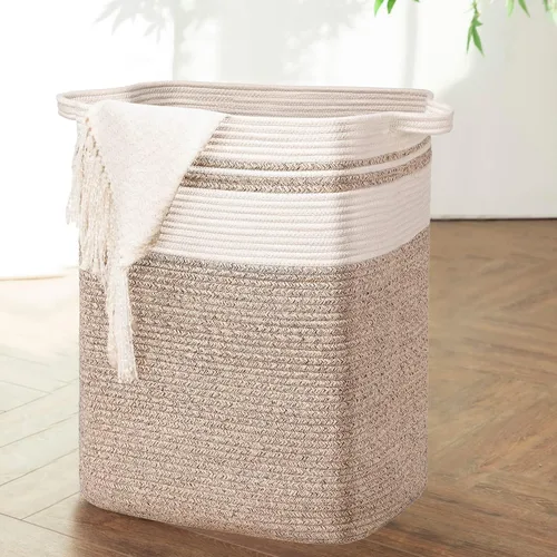 Vista 16 de DOFASAYI Cesta de Ropa Sucia - Cesta de Lavandería Grande de 85L con Asas de Cuero, Cesta de Almacenamiento Decorativa para Mantas - Cesta de Ropa