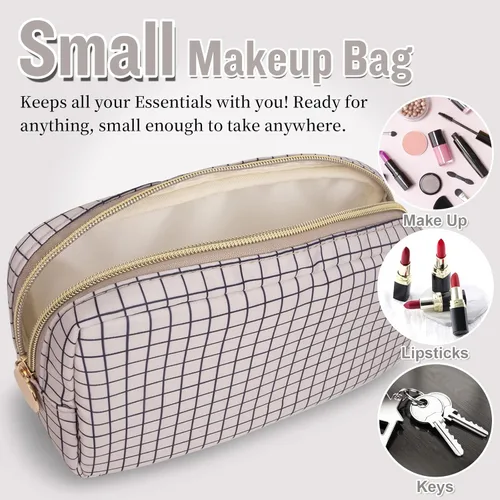 Vista 4 de izuzta Estuche de Maquillaje Pequeño y Delgado de Nylon Mini, cuadriculado, Chico, Viajes