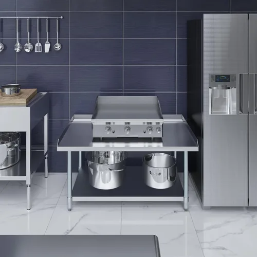 Vista 7 de AmGood Soporte para equipo de acero inoxidable de 30 x 48 pulgadas Altura: 24 pulgadas Mesa de parrilla comercial resistente