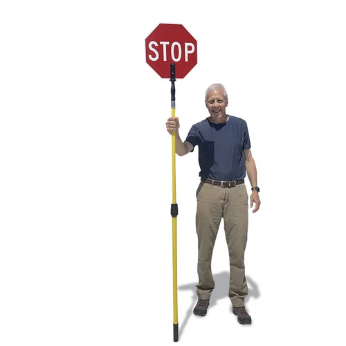 Vista 9 de SmartSign Paquete de 1, cartel manual de dos caras de 45 x 45 cm “STOP - STOP” con mango, serigrafiado, compuesto de aluminio de 120 mil, rojo