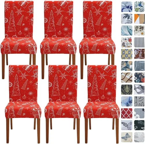 Vista 86 de SPRINGRICO Fundas navideñas para sillas de comedor, paquete de 6, fundas elásticas para sillas de comedor, fundas para sillas Parsons de cocina