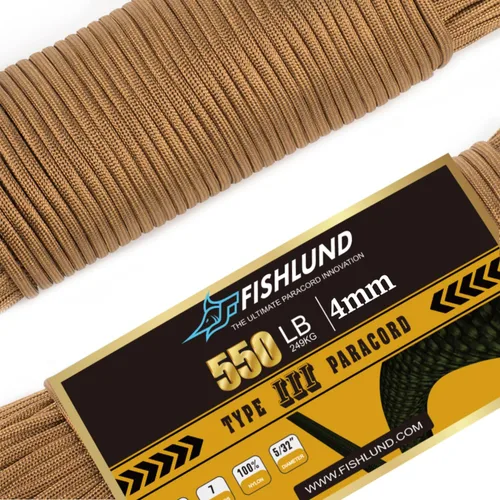 Vista 10 de Paracord 550 lb, cuerda de paracaídas de 7 hebras de 50 pies, 4 mm, de nailon, para camping, verde militar