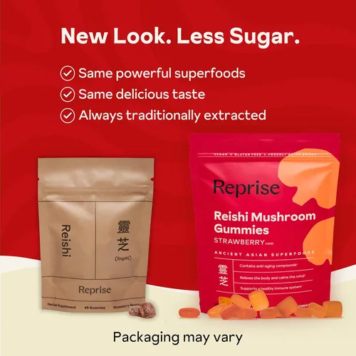 Vista 2 de Gomitas de hongos Reishi Gomitas de suplemento de hongos Hongo Reishi (Lingzhi, Ganoderma Lucidum) Gomitas de estrés de espectro completo