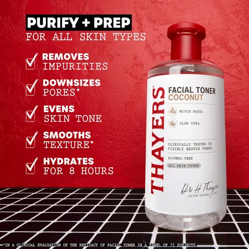 Vista 3 de THAYERS - Tónico facial hidratante sin alcohol con agua de coco y hamamelis con fórmula de aloe vera, vegano, probado y recomendado por