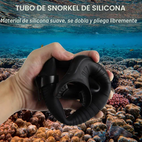 Vista 3 de Snorkel de silicona para buceo, buceo, pesca y hockey submarino o snorkel Negro