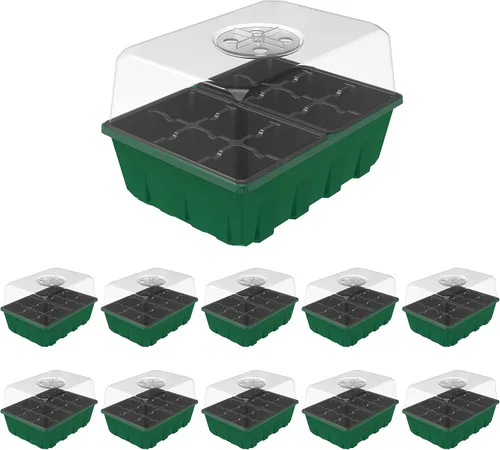 Vista 12 de Gardzen Paquete de 10 kits de iniciación de semillas, bandejas reutilizables para germinación de plantas con un total de 150 celdas, bandeja
