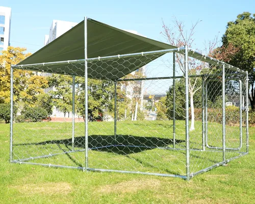 Vista 7 de Perreras grandes de metal para perros al aire libre, cubierta de techo impermeable anti-ultravioleta, jaula de acero galvanizado con puerta